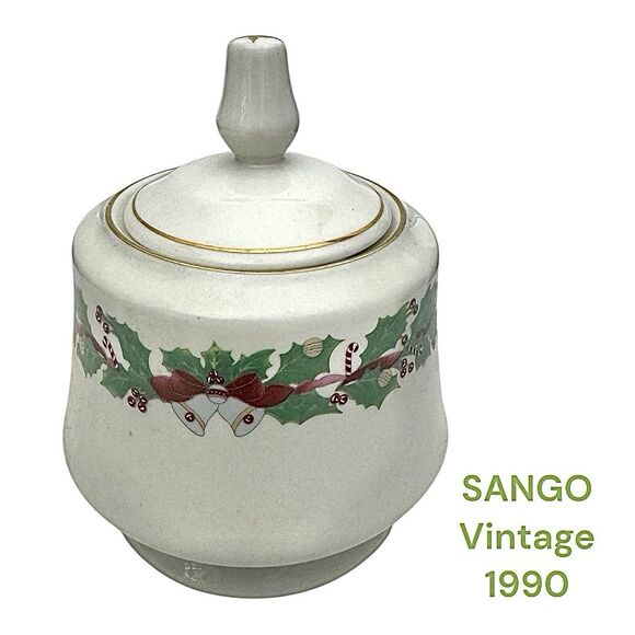 Sango Christmas Holly Sugar Bowl with Lid – Vintage Mid-Century Ceramic - Picture 1 of 5